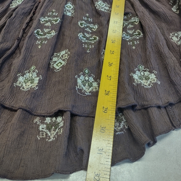 Free People Top Women’s Medium Arianna Tunic Bark Brown Embroidered Boho Flowy - Picture 10 of 11